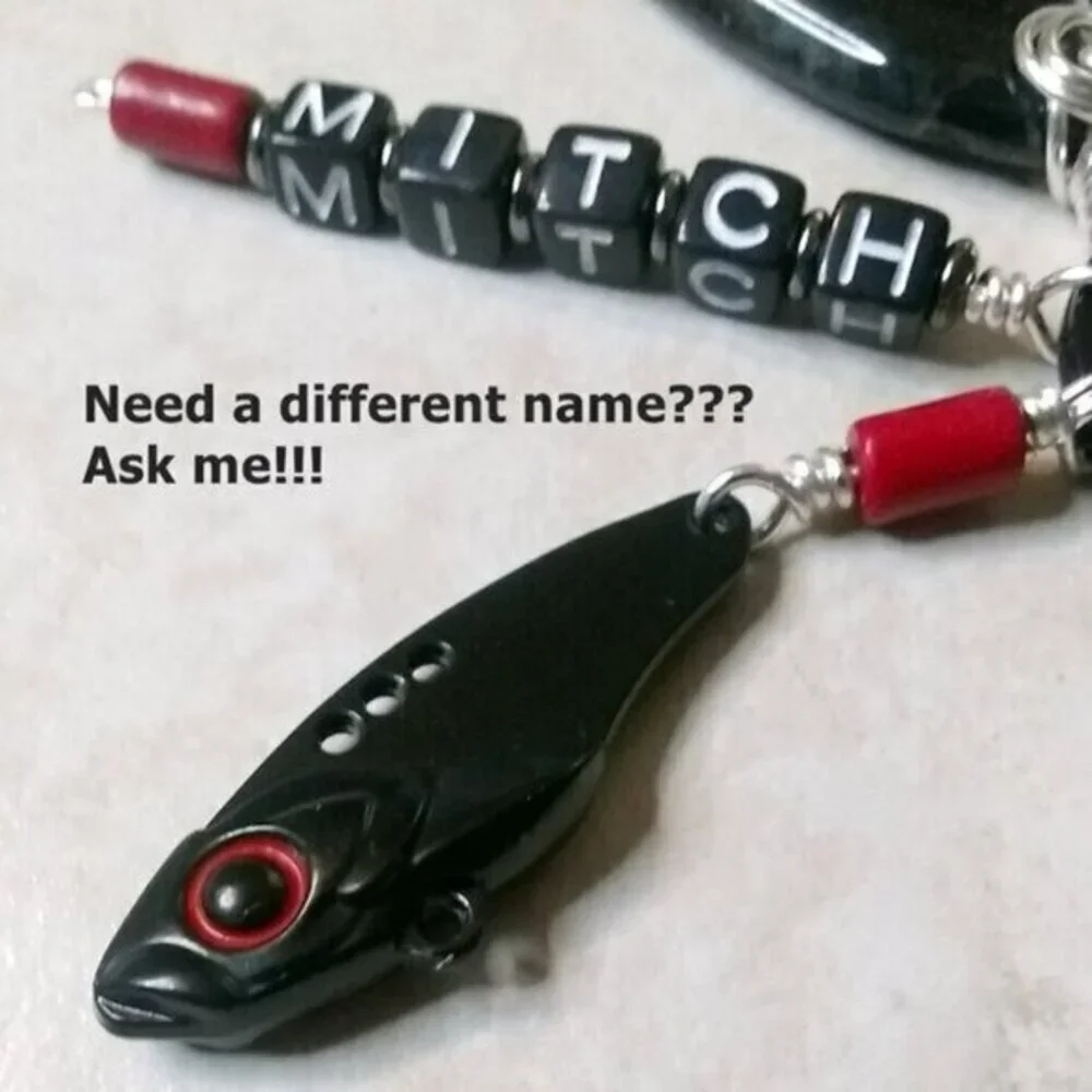 Personalized Fishing Lure Key Chain - Masculine Black Key Ring! Pick his Name!